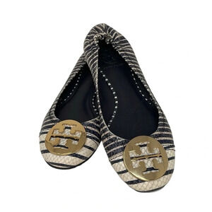 Tory Burch Shoes Women’s 6 Minnie Ballet Flats Blue White Stripes Gold Logo